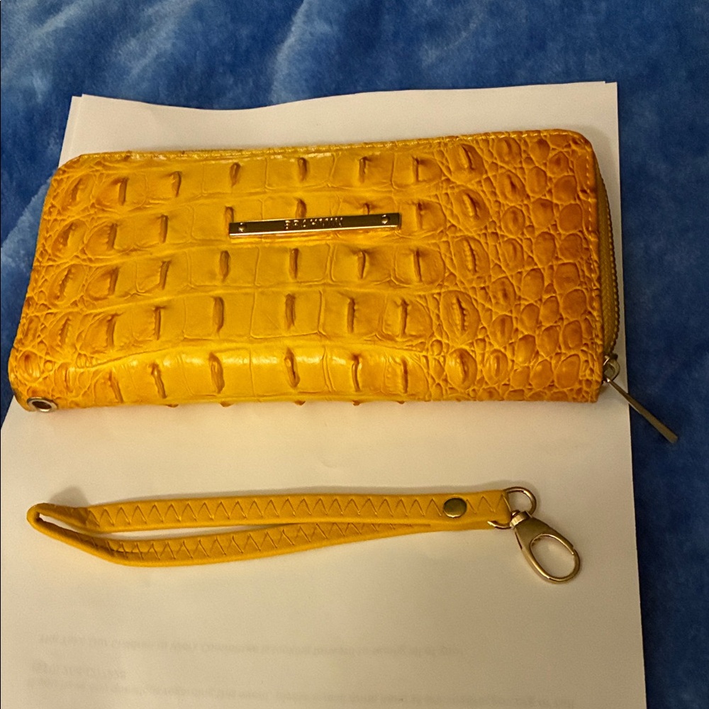 Brahmin Yellow Croc-Embossed Zip Wallet